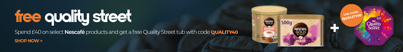 Spend 40 on select Nescafe products and claim a free tub of Quality Street with code QUALITY40.